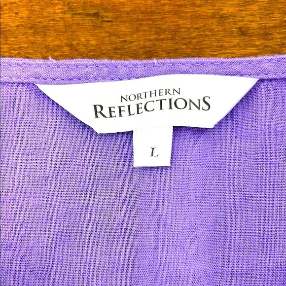 Northern Reflections Linen Blend Button Up Top Women's Large Travel Resort Lilac - Picture 3 of 5
